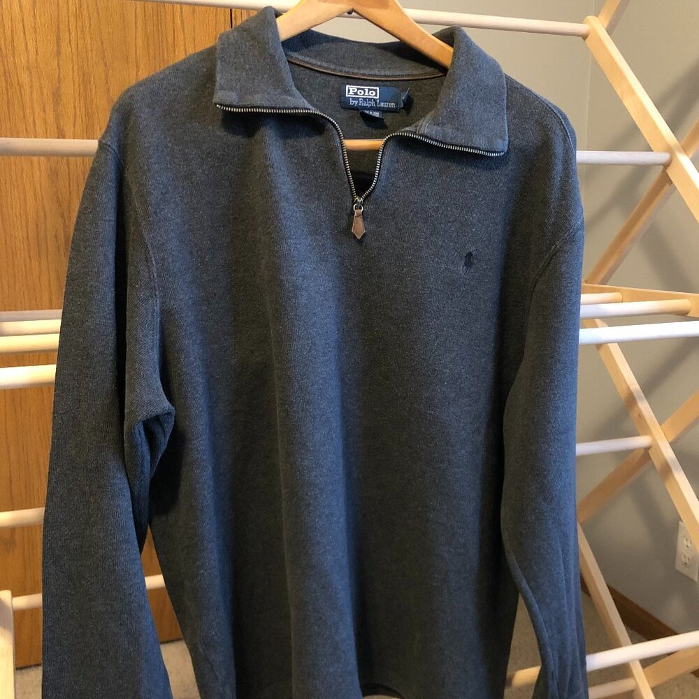 Men's Cotton Dark Gray Quarter Zip Ralph Lauren Polo Sweater Size XXL